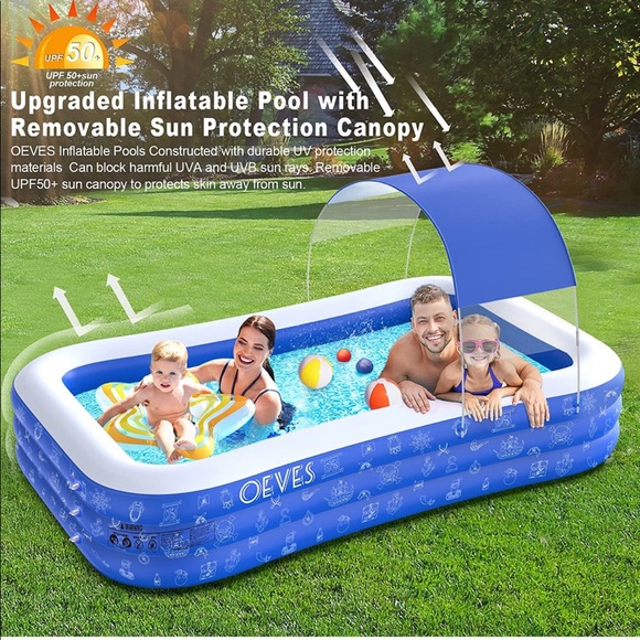 Above ground Pool with removable canopy for sun protection. Full size fits 4 - Picture 1 of 4
